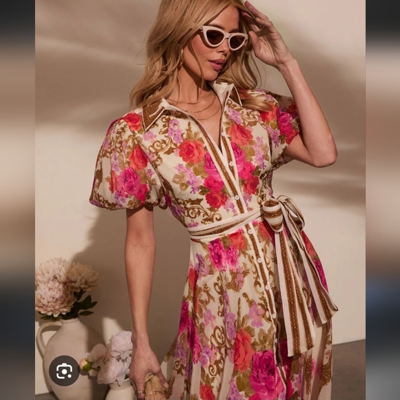 Vici NWT Meadowlane Floral Waist Tie Midi Dress Size XL - Picture 3 of 11